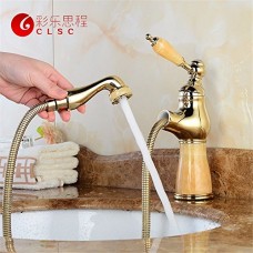 LYTOR contemporary Solid Brass Gold Marble pull-out spout head Bathroom Hot and Cold Kitchen Sink Mixer Tap Bathroom Basin Mixer Tap Bathroom Sink Faucet - B07FKP13VG